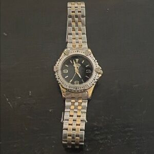 Guess Two-Tone Silver and Gold Women's Watch with Black Dial